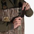Load image into Gallery viewer, men's omega zip wader mossy oak bottomland top zipper view