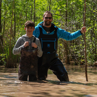  Gator Waders In Action Mens Retro Waders Blue 2 View 