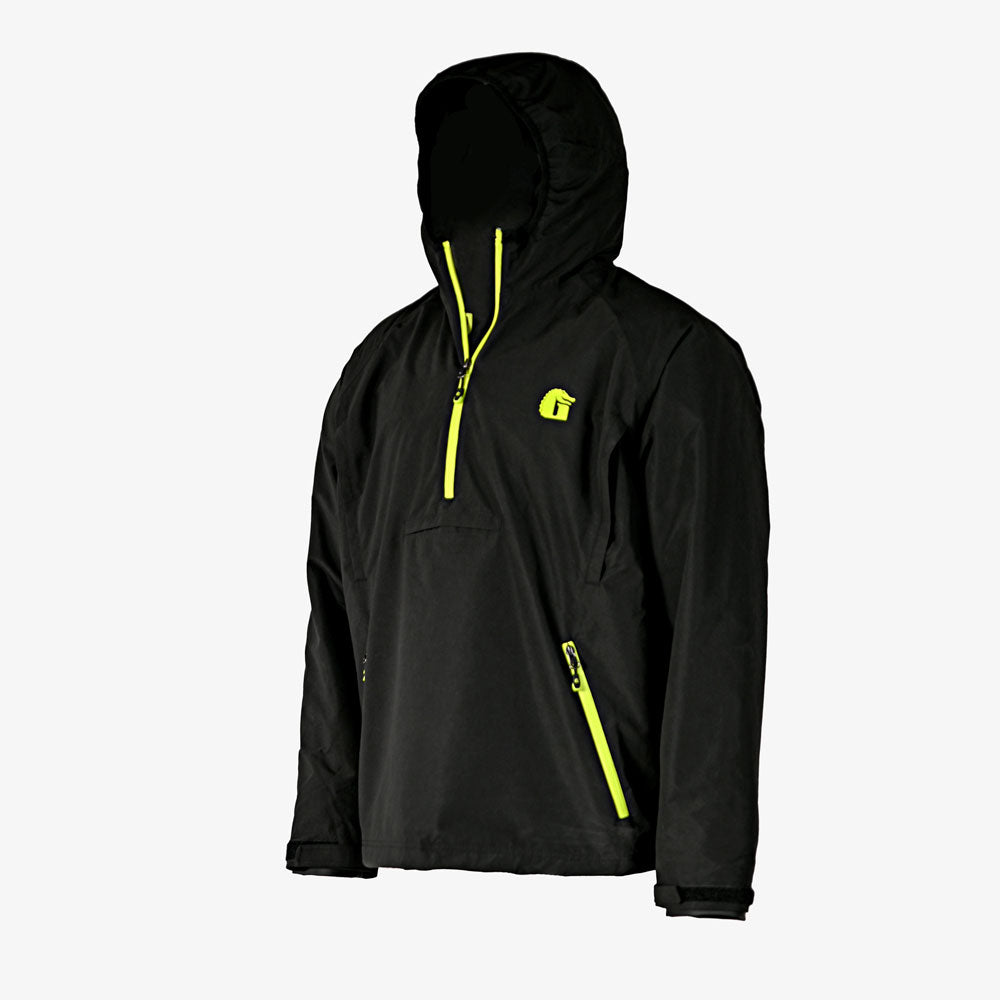 mens bog hoodie in black and lime - angle view